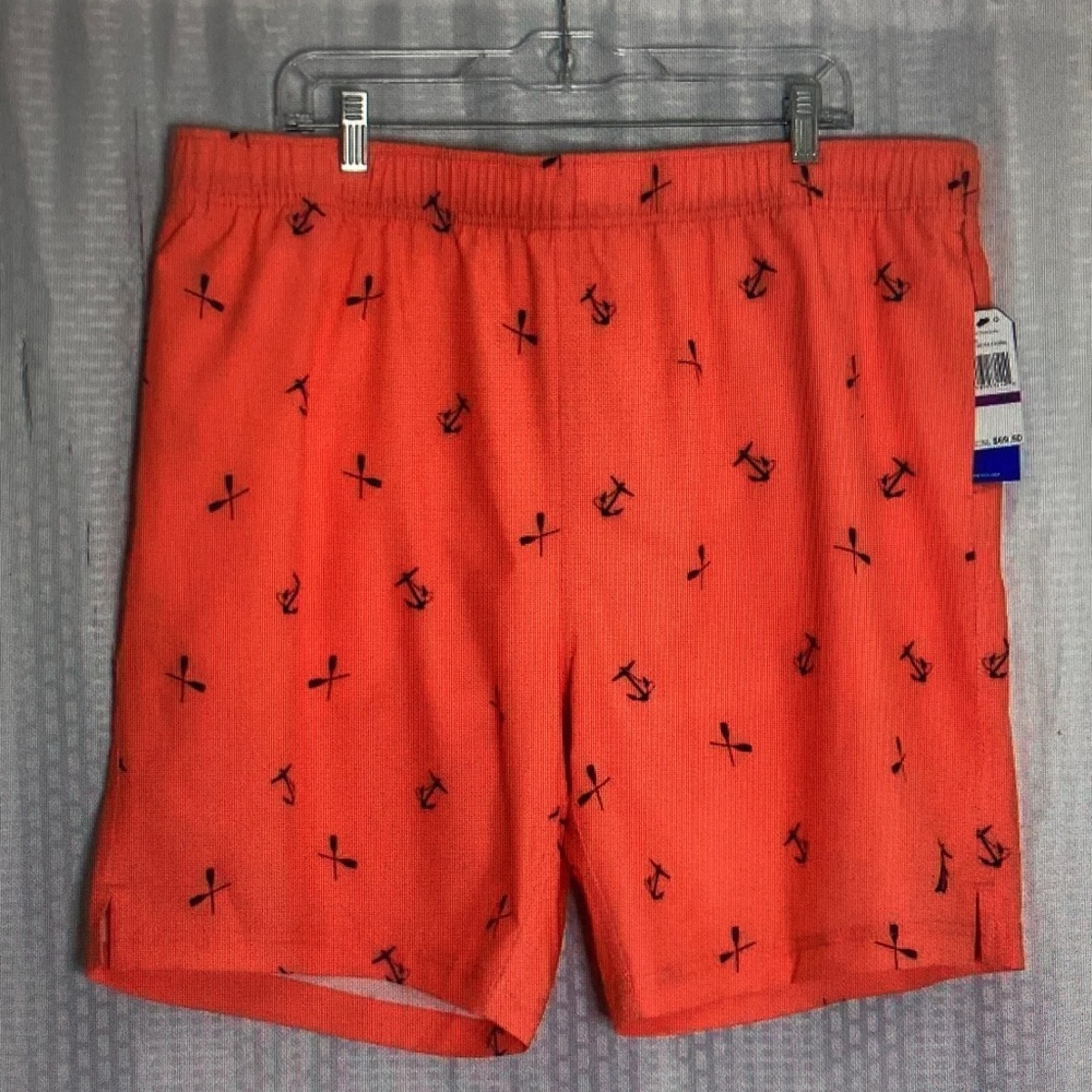 Nautica Coral-Orange Swim Trunks with Black Anchor Motif